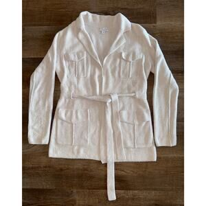Barefoot Dreams CozyChic Lite Cream Cardigan Cargo Jacket Belted Women’s Medium